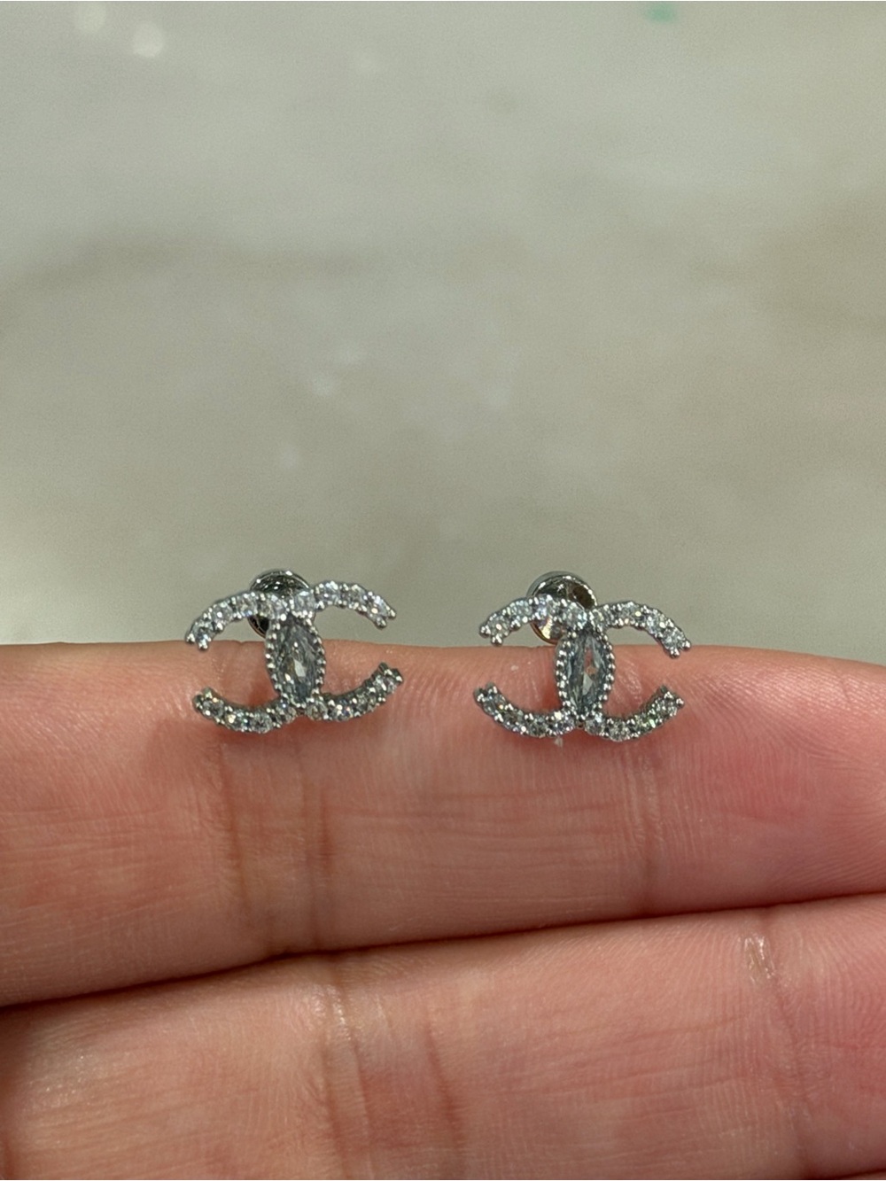 CC Silver Crystal Interlocking STAINLESS STEEL earring